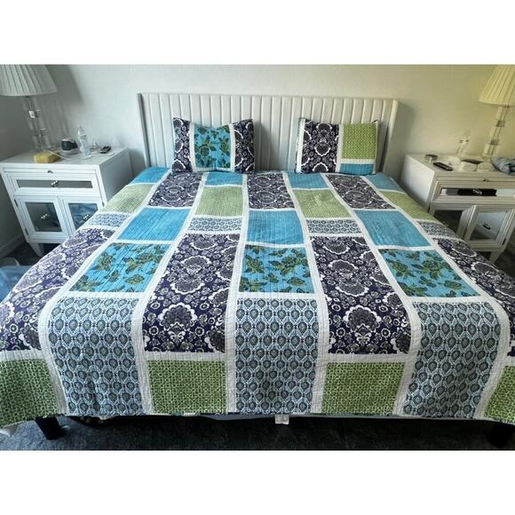 Boho colorful Lauren Hart coverlet and pillow shams queen/full size - Picture 1 of 13